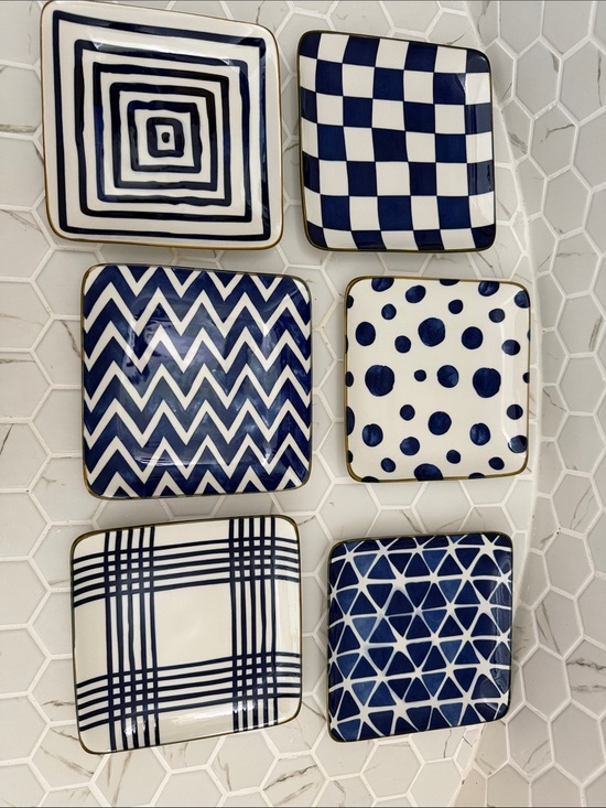 Over and back Other - Navy & White Ceramic side plates Set with Gold Trim - 6-Pack